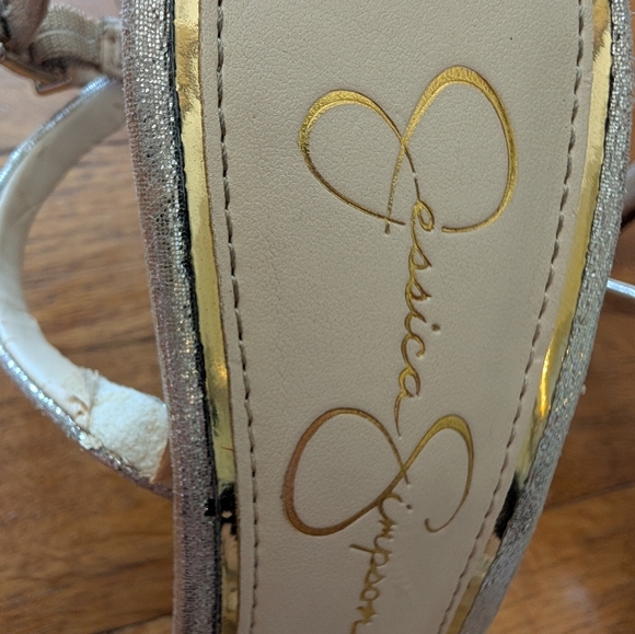 Jessica Simpson Silver Heels with Ankle Straps and Decorative Embellishments - Picture 2 of 8